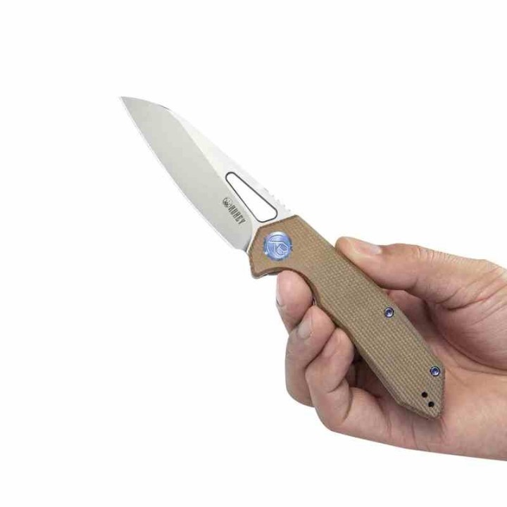 Couteau KUBEY Vagrant Tan Manche Micarta Lame Acier M390 Sandblast IKBS Linerlock Clip KUB291V - Livraison Gratuite