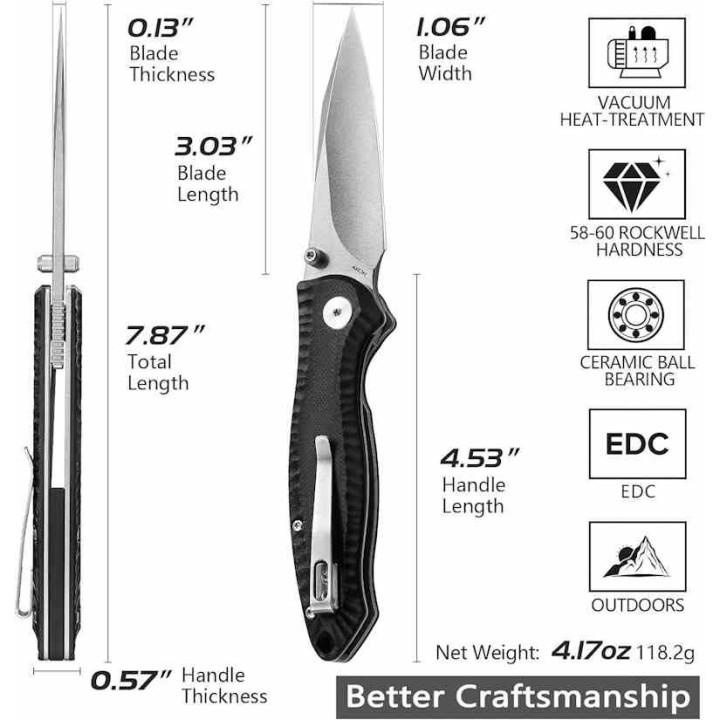 Couteau Trivisa Delphinus Black Manche G10 Lame Acier 14C28N IKBS Linerlock Clip TVTY13BG14 - Livraison Gratuite