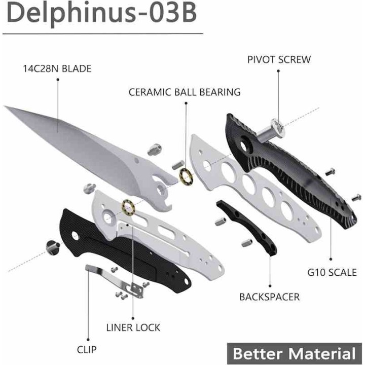 Couteau Trivisa Delphinus Black Manche G10 Lame Acier 14C28N IKBS Linerlock Clip TVTY13BG14 - Livraison Gratuite
