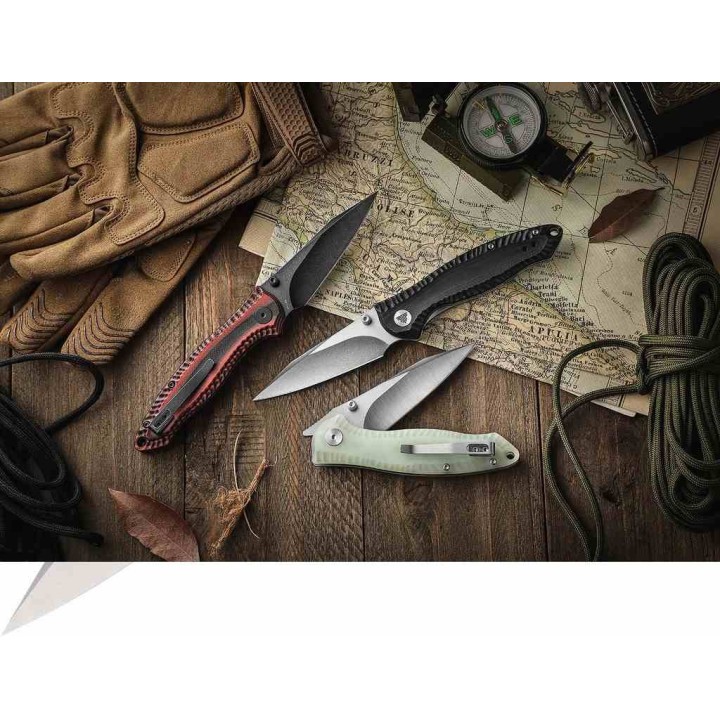 Couteau Trivisa Delphinus Jade Manche G10 Lame Acier 14C28N IKBS Linerlock Clip TVTY13G14 - Livraison Gratuite