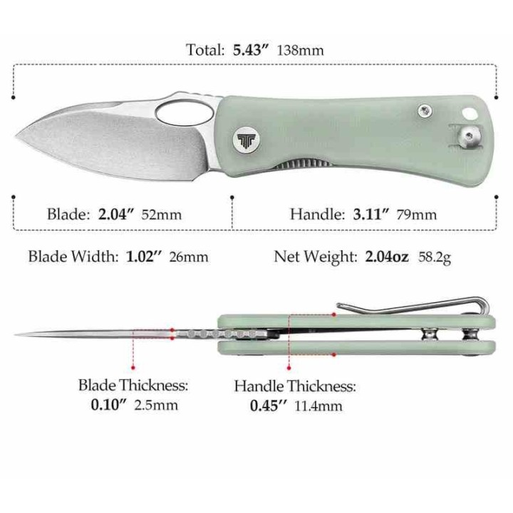 Couteau Trivisa Andromeda Jade Manche G10 Lame Acier 14C28N SW IKBS Linerlock Clip TVTY18G14 - Livraison Gratuite