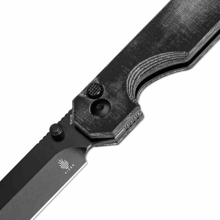 Couteau Kizer KUH Black Lame Acier 154CM Manche Micarta Button Lock CLip KIV3649C1 - Livraison Gratuite