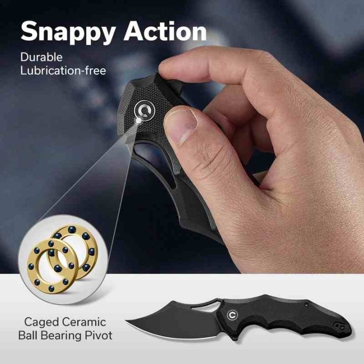 Couteau CIVIVI Chiro Black Manche G10 Lame Acier 14C28N Blk Clip Point IKBS Linerlock Clip CIVC230461 - Livraison Gratuite