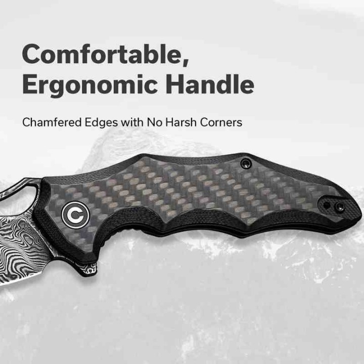 Couteau CIVIVI Chiro Black Manche G10/Carbon Fiber Lame Acier Damas Clip Point IKBS Clip CIVC23046DS1 - Livraison Gratuite