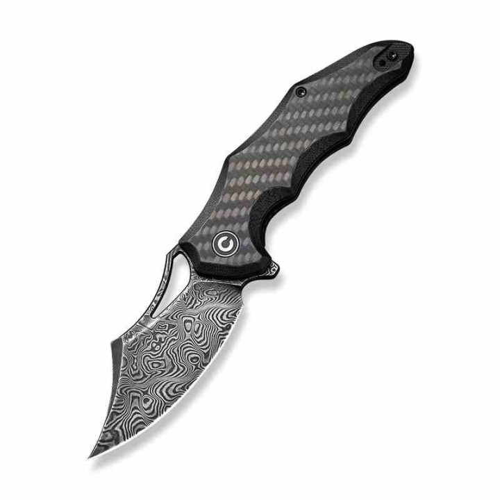 Couteau CIVIVI Chiro Black Manche G10/Carbon Fiber Lame Acier Damas Clip Point IKBS Clip CIVC23046DS1 - Livraison Gratuite