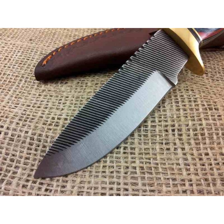 Lot de 2 Couteau de Chasse Fabrication Artisanale à partir d'une Scie Manche Bois Etui Cuir SM1 - Livraison Gratuite