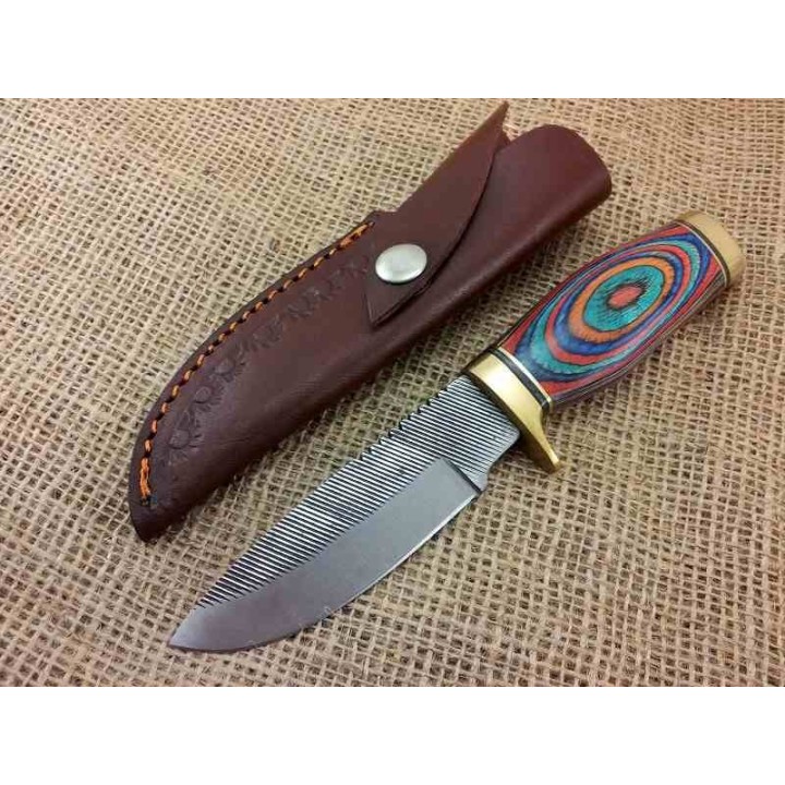 Lot de 2 Couteau de Chasse Fabrication Artisanale à partir d'une Scie Manche Bois Etui Cuir SM1 - Livraison Gratuite