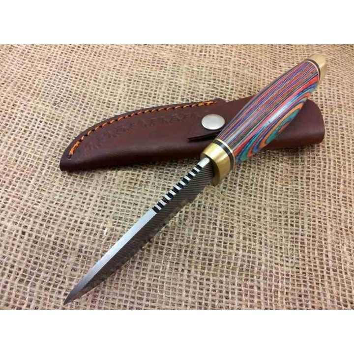 Lot de 2 Couteau de Chasse Fabrication Artisanale à partir d'une Scie Manche Bois Etui Cuir SM1 - Livraison Gratuite