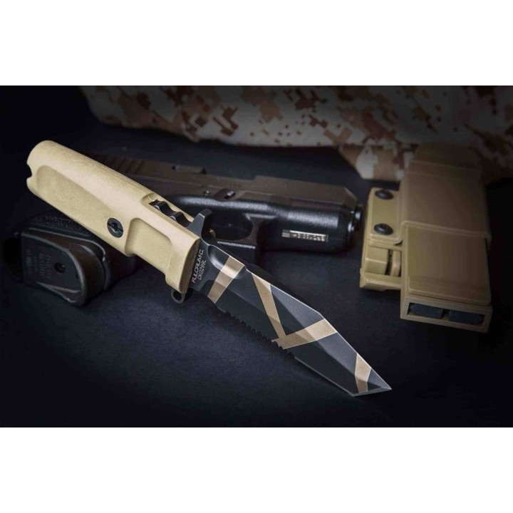 EX0110DW Extrema Ratio Fulcrum C FH Fixed N690 Camo Blade Tan Forprene Handle Tan Plastic Sheath Italy - Livraison Gratuite