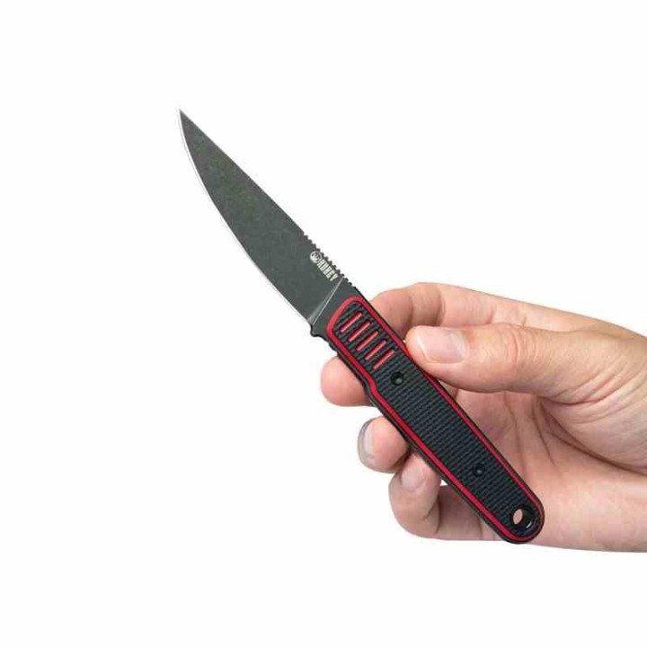 Couteau Kubey JL Fixie Red Black Manche G-10 Lame Blackwash Acier 14C28N Etui Kydex KUB356A - Livraison Gratuite