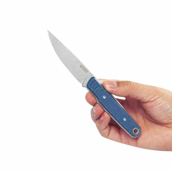 Couteau Kubey JL Fixie Blue Manche Micarta Lame Beadblast Acier 14C28N Etui Kydex KUB356B - Livraison Gratuite