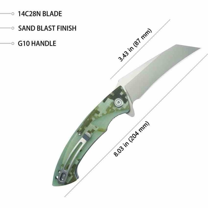 Couteau Kubey Anteater Nest Camo Manche G10 Lame Acier Sandblast 14C28N IKBS Linerlock Clip KUB212J - Livraison Gratuite