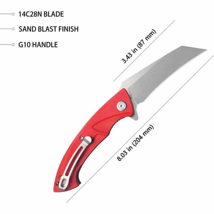 Couteau Kubey Anteater Nest Red Manche G10 Lame Acier Sandblast 14C28N IKBS Linerlock Clip KUB212H - Livraison Gratuite