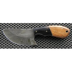 Couteau Damas 128 Couches Butcher Manche Bois & Corne Etui Cuir DM1062 - Livraison Gratuite