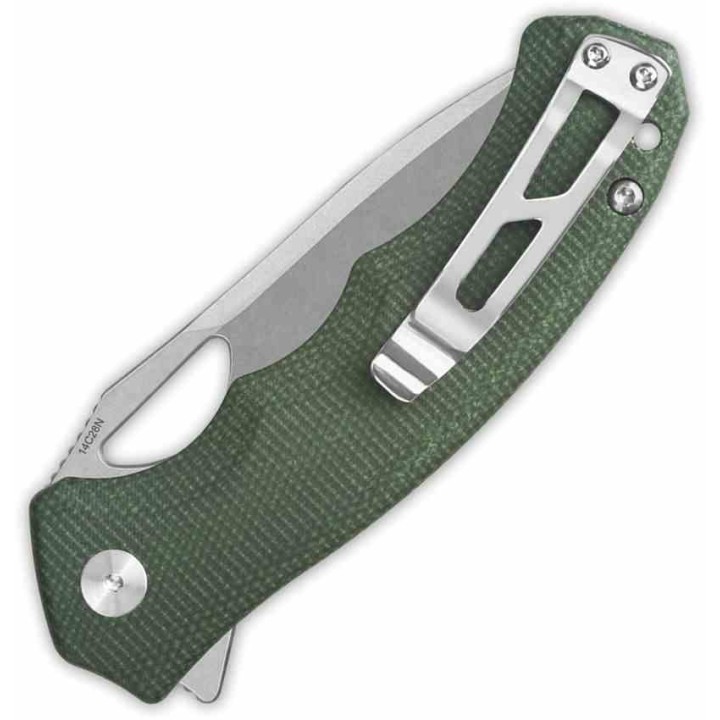 Couteau QSP Gorilla Green Manche Micarta Lame Acier 14C28N SW IKBS Linerlock Clip QS153C1 - Livraison Gratuite
