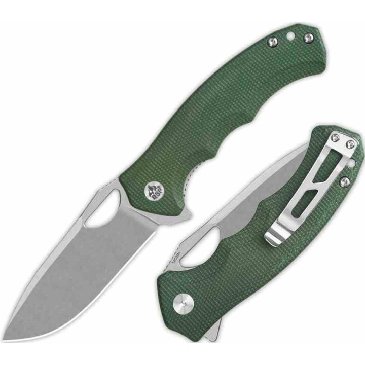 Couteau QSP Gorilla Green Manche Micarta Lame Acier 14C28N SW IKBS Linerlock Clip QS153C1 - Livraison Gratuite