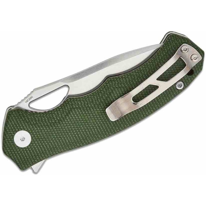 Couteau QSP Gorilla Green Manche Micarta Lame Acier 14C28N SW IKBS Linerlock Clip QS153C1 - Livraison Gratuite