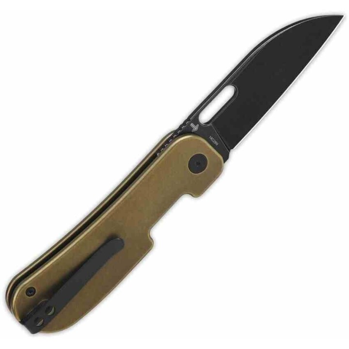 Couteau QSP Variant PE Bronze Manche Titane Lame Acier 14C28N BLK Sheepsfoot IKBS Linerlock Clip QS154G - Livraison Gratuite