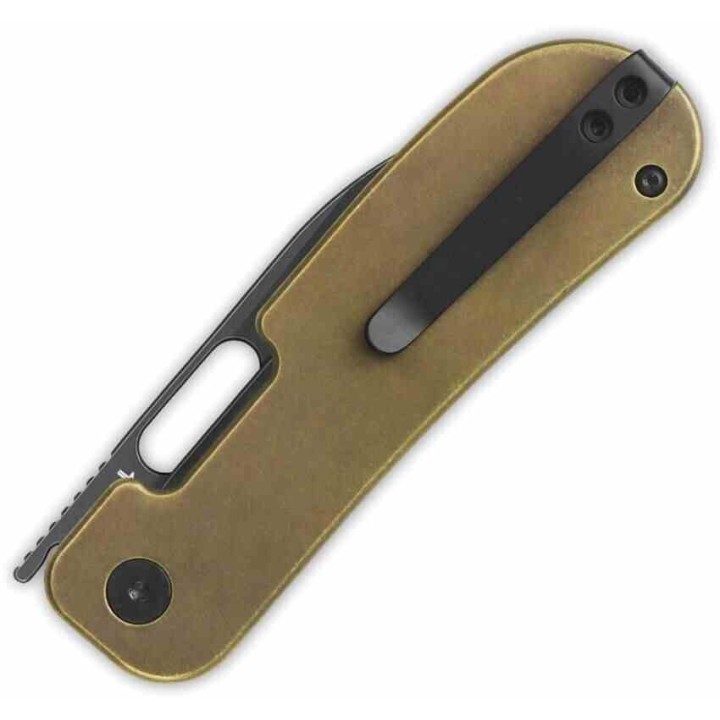 Couteau QSP Variant PE Bronze Manche Titane Lame Acier 14C28N BLK Sheepsfoot IKBS Linerlock Clip QS154G - Livraison Gratuite