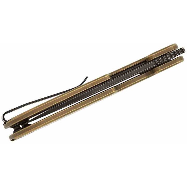 Couteau QSP Variant PE Bronze Manche Titane Lame Acier 14C28N BLK Sheepsfoot IKBS Linerlock Clip QS154G - Livraison Gratuite