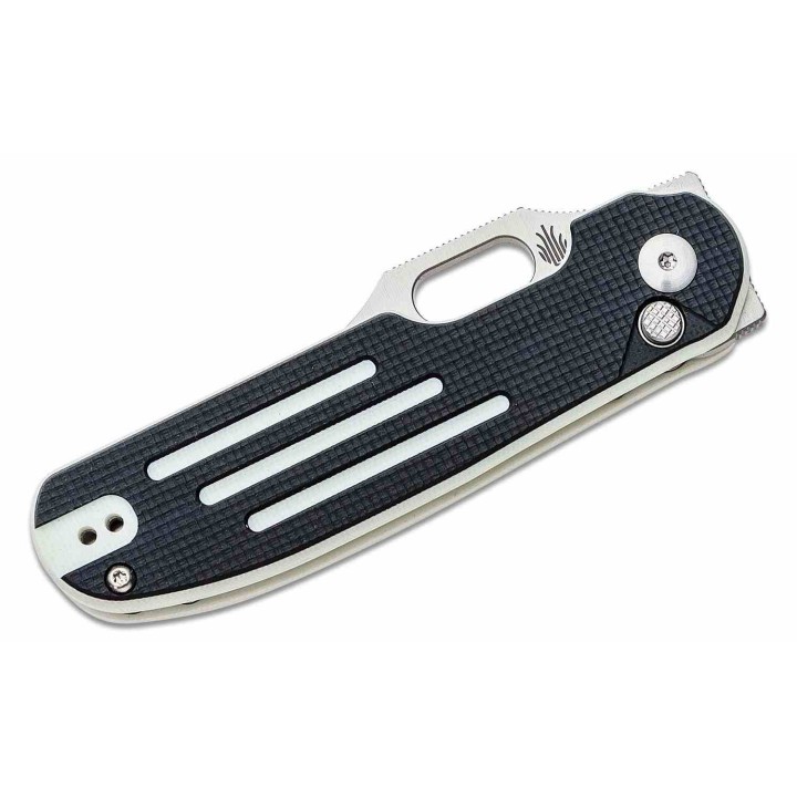 KI4562A2 Couteau Kizer Cutlery Cormorant Black/White Lame Acier S35VN Manche G10 Button Lock IKBS Clip - Livraison Gratuite