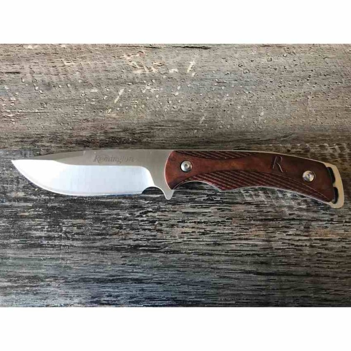 R15663 Couteau Remington Skinner Lame Acier 440 Manche Bois Etui Tan Nylon - Livraison Gratuite