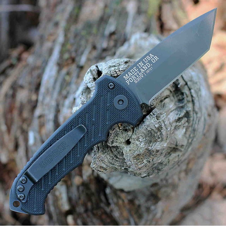 Couteau Automatique Gerber 06 Lame Tanto Acier S30V Manche G10 Button Lock Clip Made USA G1296 - Livraison Gratuite