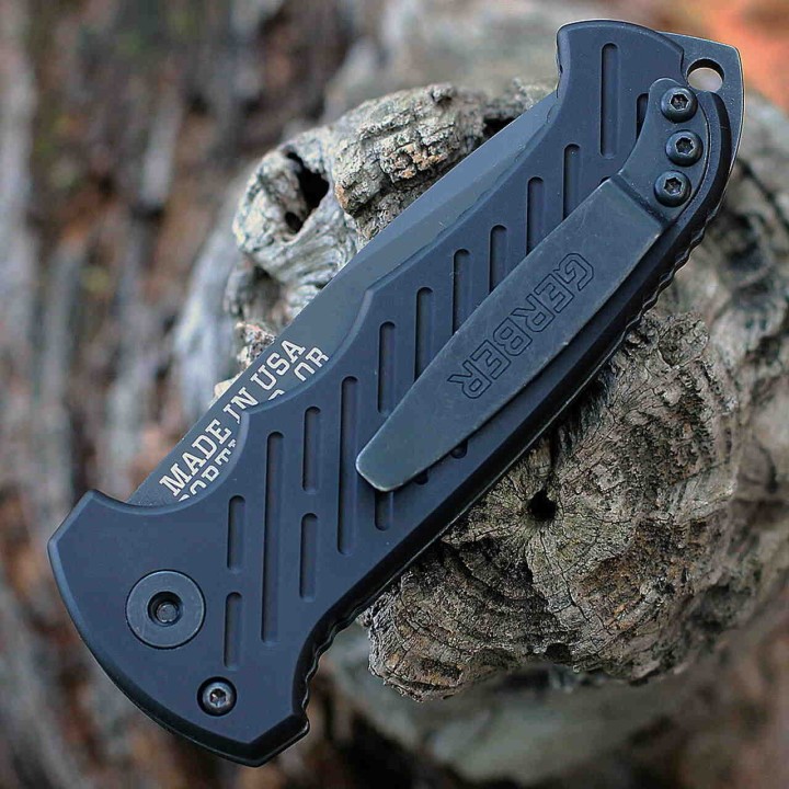 Couteau Automatique Gerber 06 Lame Tanto Acier S30V Part Serr Manche Alu Button Lock Clip Made USA G0850 - Livraison Gratuite