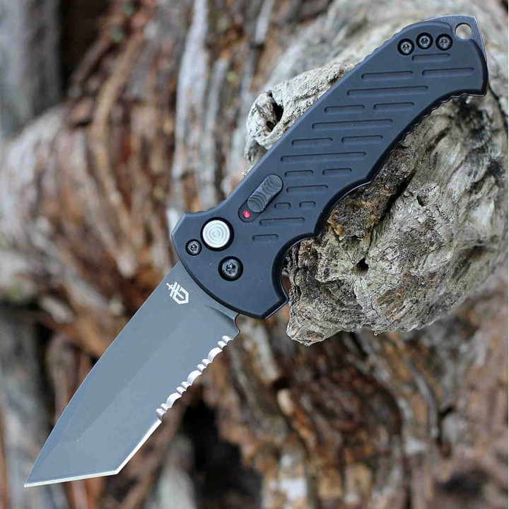 Couteau Automatique Gerber 06 Lame Tanto Acier S30V Part Serr Manche Alu Button Lock Clip Made USA G0850 - Livraison Gratuite