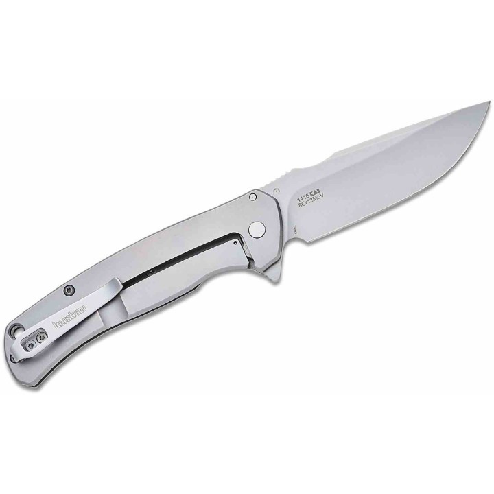 Couteau Kershaw Scour A/O Lame Acier 8Cr13MoV Drop Point Manche Acier Framelock Clip KS1416 - Livraison Gratuite