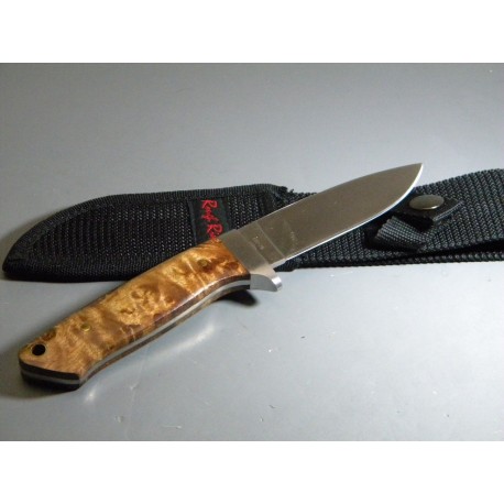 Couteau de Chasse Randonnée Rough Rider Acier Inox Manche Bois Etui Nylon RR176 - Livraison Gratuite