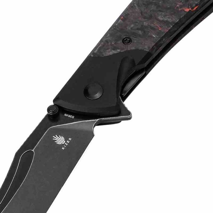 Couteau Kizer Cutlery Phoenix FatCarbon Lame Acier S35VN Blackwash IKBS Linerlock Clip KI4647A1 - Livraison Gratuite