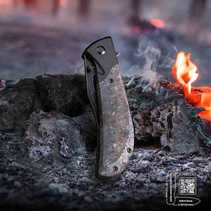 Couteau Kizer Cutlery Phoenix FatCarbon Lame Acier S35VN Blackwash IKBS Linerlock Clip KI4647A1 - Livraison Gratuite