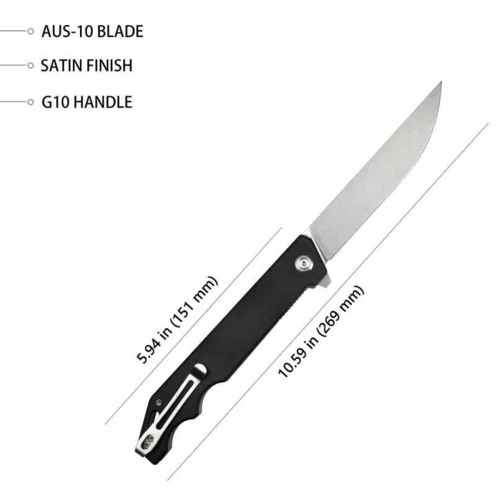Couteau Kubey Pylades Black Manche G10 Lame Acier AUS-10 Satin IKBS Linerlock Clip KUB253A1 - Livraison Gratuite