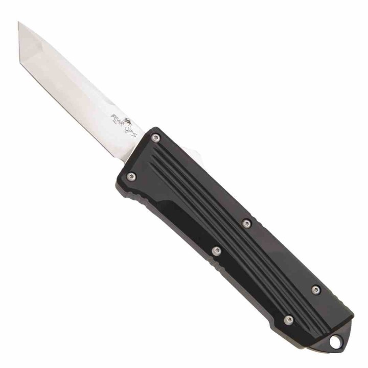 Couteau OTF Bear & Son Auto Double Clutch IV Lame Tanto Acier D2 Manche Alum Clip Made USA BCOTF410ALBKS - Livraison Gratuite