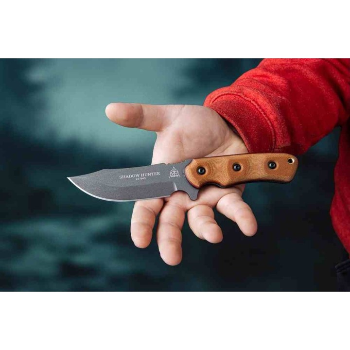 Couteau Tops Shadow Hunter Tan Manche Micarta Lame Acier Carbone 1095 Etui Kydex USA TPSWHR01 - Livraison Gratuite