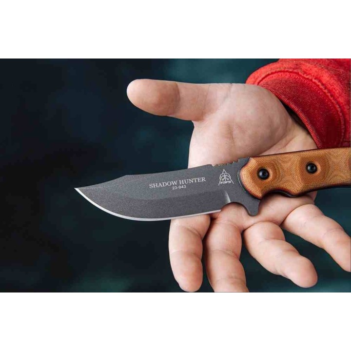 Couteau Tops Shadow Hunter Tan Manche Micarta Lame Acier Carbone 1095 Etui Kydex USA TPSWHR01 - Livraison Gratuite