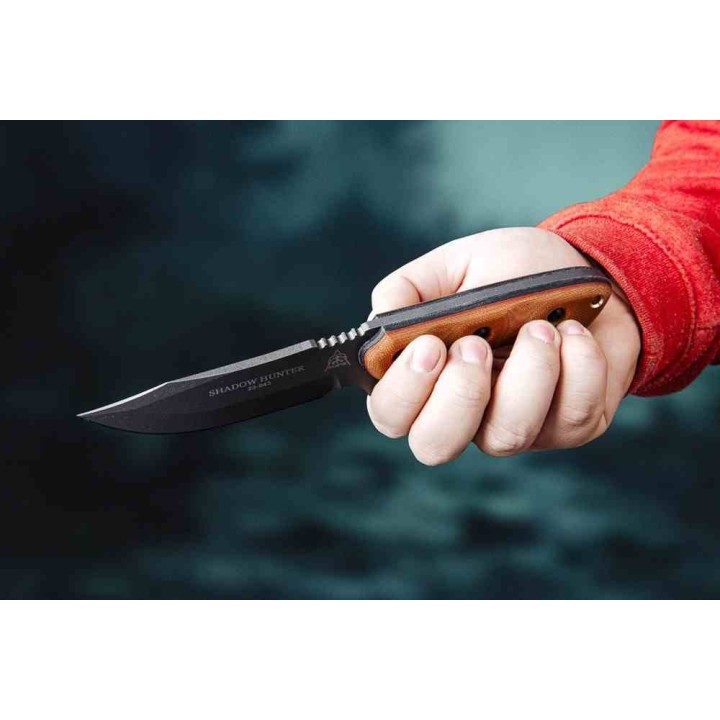 Couteau Tops Shadow Hunter Tan Manche Micarta Lame Acier Carbone 1095 Etui Kydex USA TPSWHR01 - Livraison Gratuite