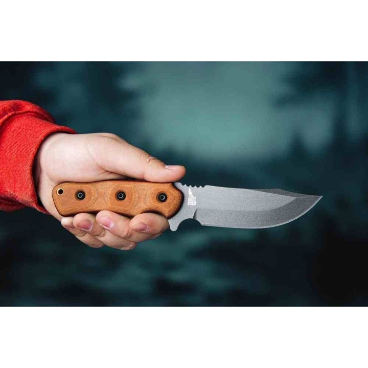 Couteau Tops Shadow Hunter Tan Manche Micarta Lame Acier Carbone 1095 Etui Kydex USA TPSWHR01 - Livraison Gratuite