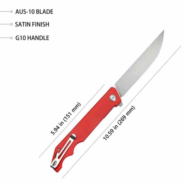 Couteau Kubey Pylades Red Manche G10 Lame Acier AUS-10 Satin IKBS Linerlock Clip KUB253F - Livraison Gratuite