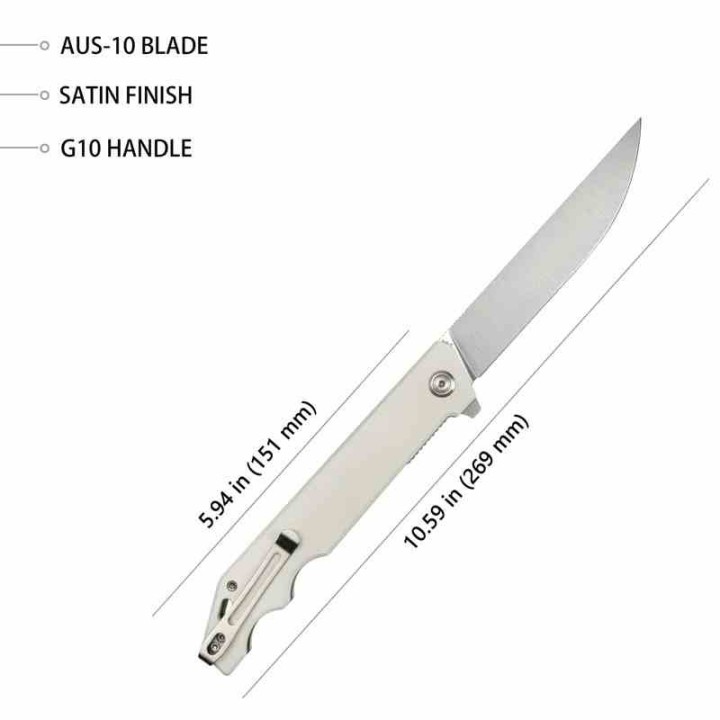 Couteau Kubey Pylades Ivory Manche G10 Lame Acier AUS-10 Satin IKBS Linerlock Clip KUB253G - Livraison Gratuite