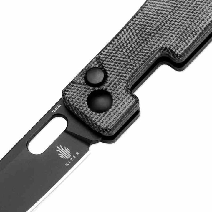 Couteau Kizer Banish Black Lame Acier 154CM Sheepsfoot Manche Micarta IKBS Button Lock Clip KIV2676C1 - Livraison Gratuite
