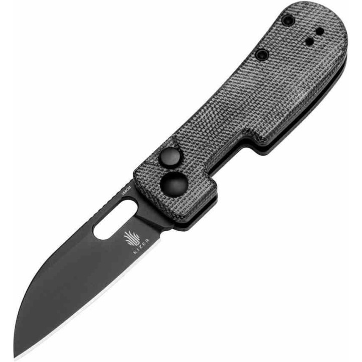 Couteau Kizer Banish Black Lame Acier 154CM Sheepsfoot Manche Micarta IKBS Button Lock Clip KIV2676C1 - Livraison Gratuite