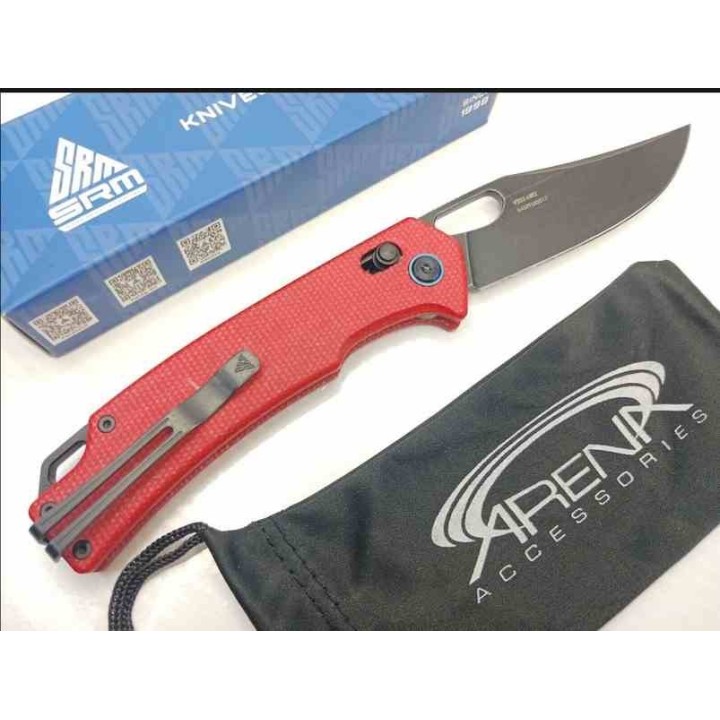 Couteau SRM Knives 9203 MR2 Ambi Lock Red Lame Acier 10Cr15CoMoV Manche Micarta Clip SRM9203MR2 - Livraison Gratuite