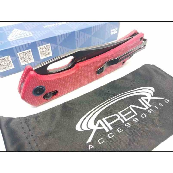 Couteau SRM Knives 9203 MR2 Ambi Lock Red Lame Acier 10Cr15CoMoV Manche Micarta Clip SRM9203MR2 - Livraison Gratuite