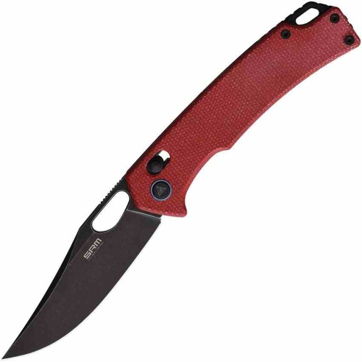 Couteau SRM Knives 9203 MR2 Ambi Lock Red Lame Acier 10Cr15CoMoV Manche Micarta Clip SRM9203MR2 - Livraison Gratuite