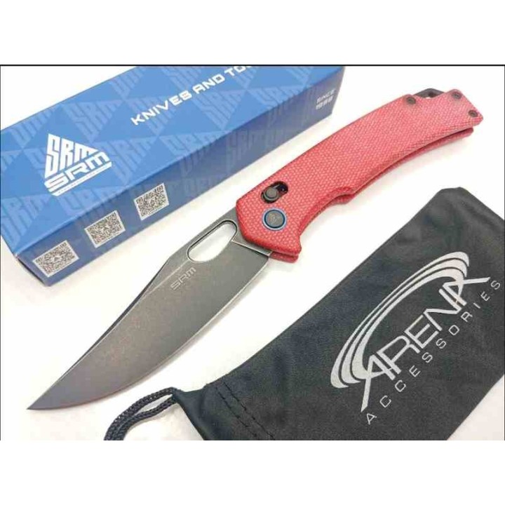 Couteau SRM Knives 9203 MR2 Ambi Lock Red Lame Acier 10Cr15CoMoV Manche Micarta Clip SRM9203MR2 - Livraison Gratuite