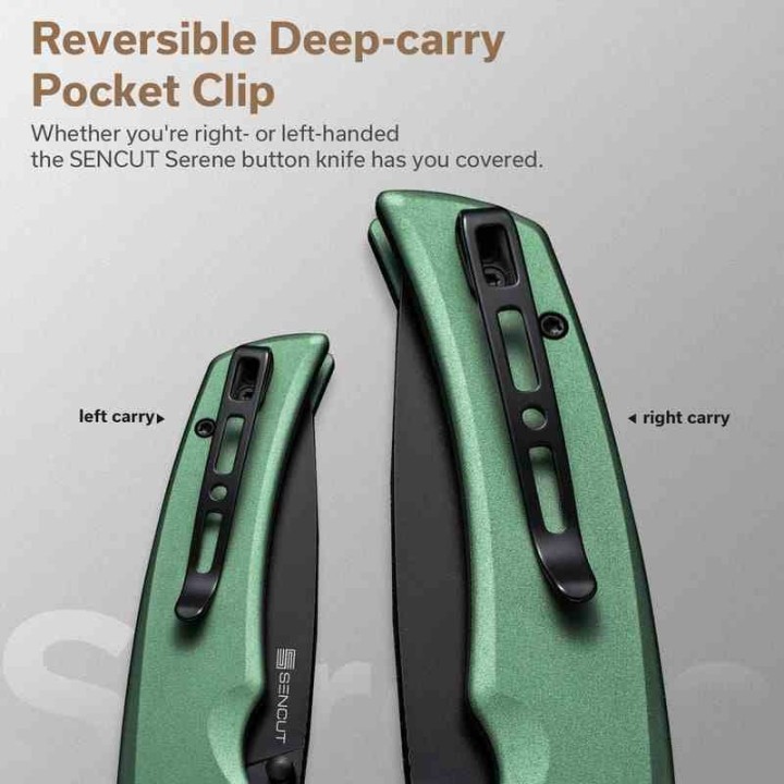 Couteau Sencut Serene Green Lame Drop Point D2 Manche Aluminum IKBS Button Lock Clip S21022B5 - Livraison Gratuite