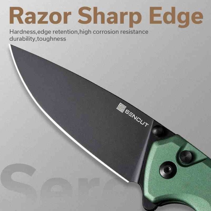 Couteau Sencut Serene Green Lame Drop Point D2 Manche Aluminum IKBS Button Lock Clip S21022B5 - Livraison Gratuite