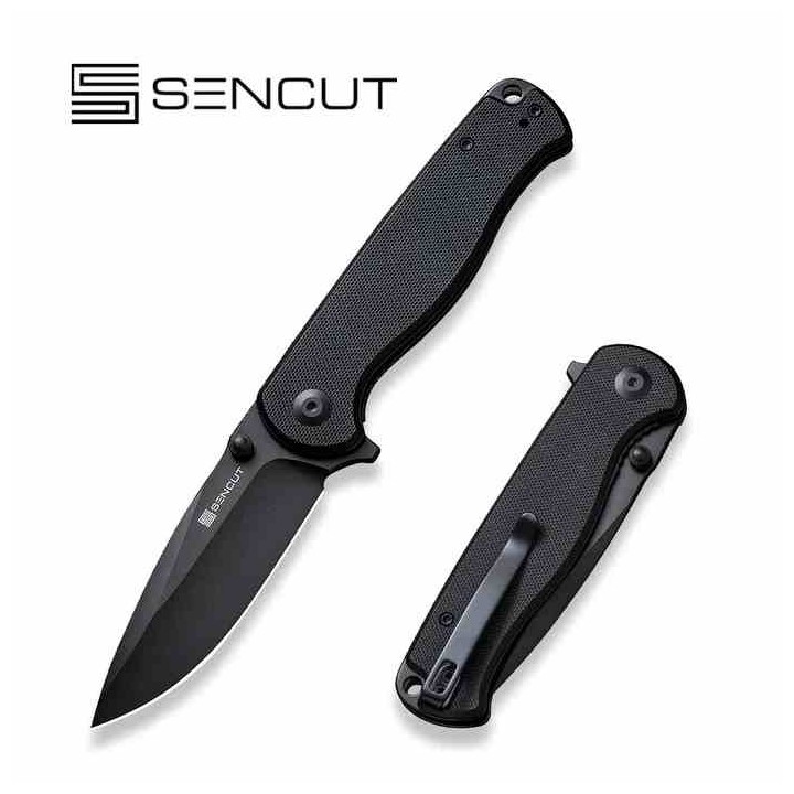 Couteau Sencut Errant Black Manche G10 Lame Acier 9Cr18MoV Blackwash IKBS Linerlock Clip S23054B1 - Livraison Gratuite